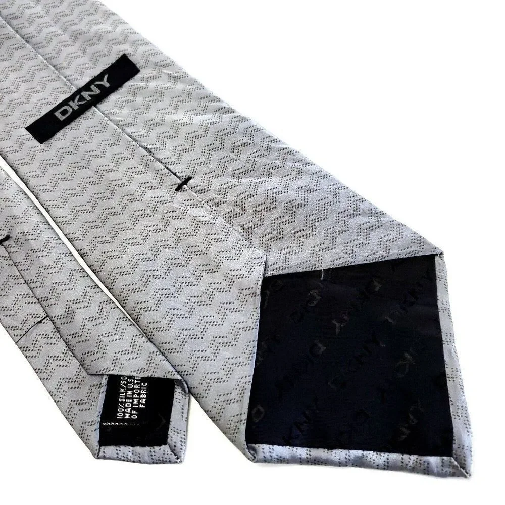 DKNY Gray Abstract‎ Print Wide Silk Tie
